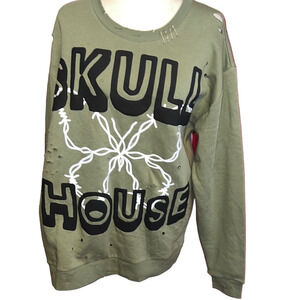 Olive Green Skull House Sweatshirt Grunge Punk Goth Large